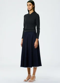 Brushed Denim Pintucked Skirt