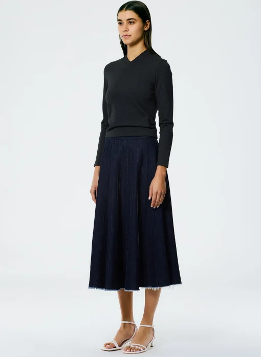 Brushed Denim Pintucked Skirt