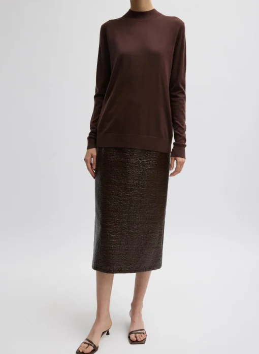 Cashmere Silk Blend Mock Neck Easy Sweater