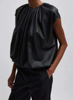 Feather Weight Leather Shirred Neck Circular Top