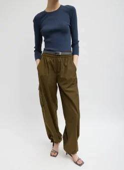 Italian Sporty Nylon Wide Leg Pull On Pant