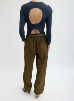 Italian Sporty Nylon Wide Leg Pull On Pant