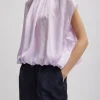 Spring Acetate Shirred Neck Circular Top