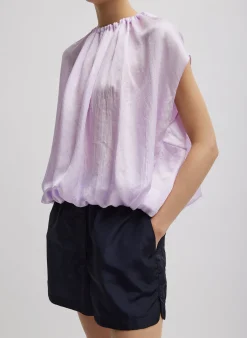 Spring Acetate Shirred Neck Circular Top
