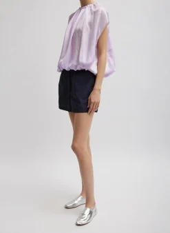 Spring Acetate Shirred Neck Circular Top